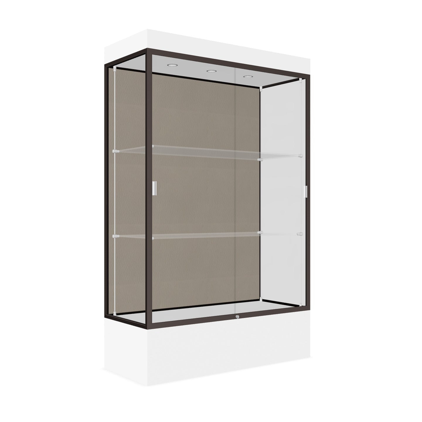 Ghent Edge Floor Display Case Lighted 12"H Laminate Base Finish, Aluminum Frame - 76"H x 48"W x 20"D (94LFXX) - SchoolOutlet