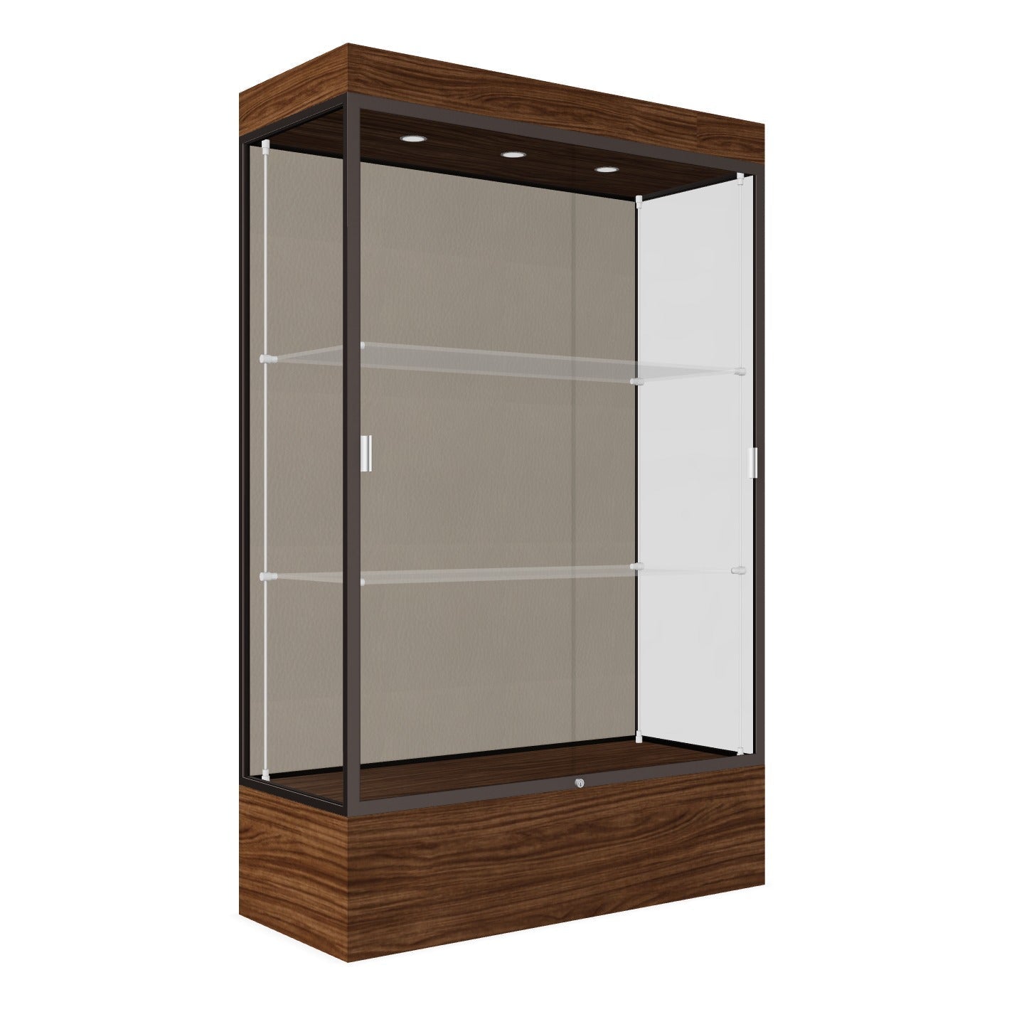 Ghent Edge Floor Display Case Lighted 12"H Laminate Base Finish, Aluminum Frame - 76"H x 48"W x 20"D (94LFXX) - SchoolOutlet