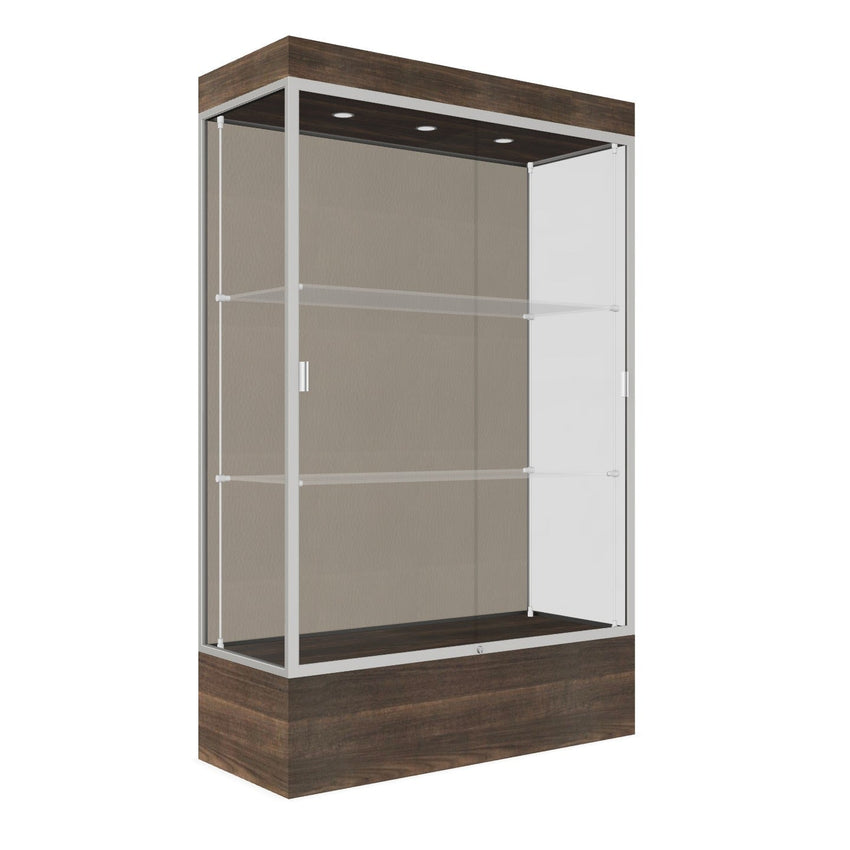Ghent Edge Floor Display Case Lighted 12"H Laminate Base Finish, Aluminum Frame - 76"H x 48"W x 20"D (94LFXX) - SchoolOutlet
