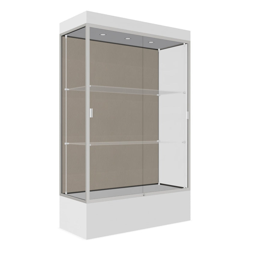 Ghent Edge Floor Display Case Lighted 12"H Laminate Base Finish, Aluminum Frame - 76"H x 48"W x 20"D (94LFXX) - SchoolOutlet
