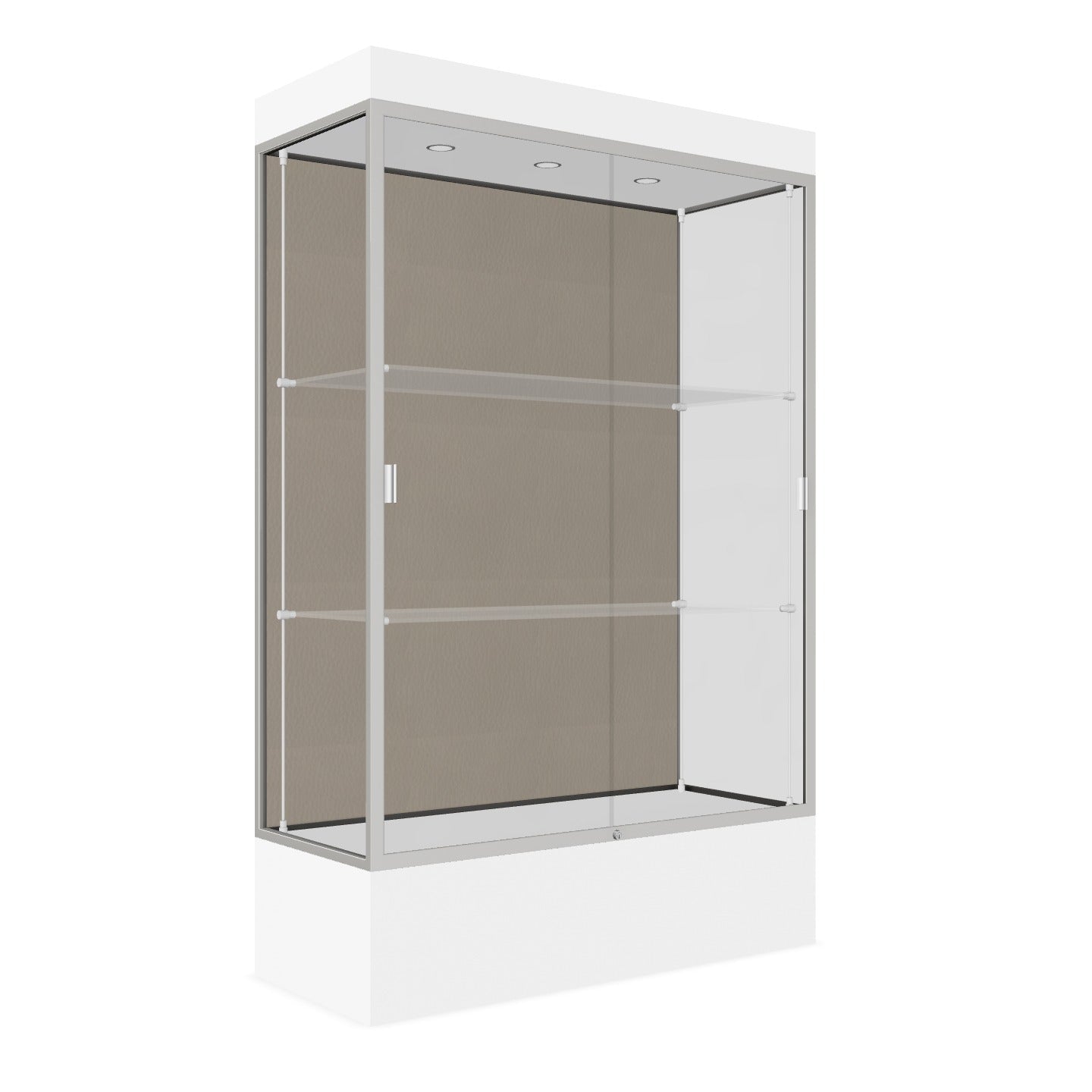 Ghent Edge Floor Display Case Lighted 12"H Laminate Base Finish, Aluminum Frame - 76"H x 48"W x 20"D (94LFXX) - SchoolOutlet