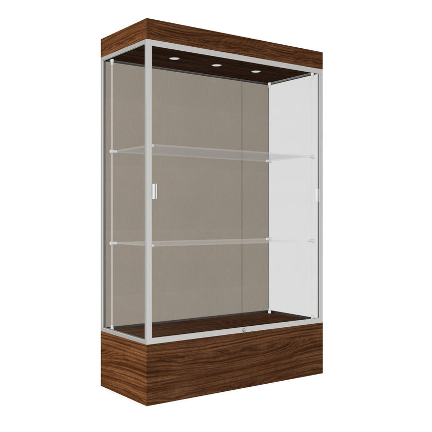 Ghent Edge Floor Display Case Lighted 12"H Laminate Base Finish, Aluminum Frame - 76"H x 48"W x 20"D (94LFXX) - SchoolOutlet