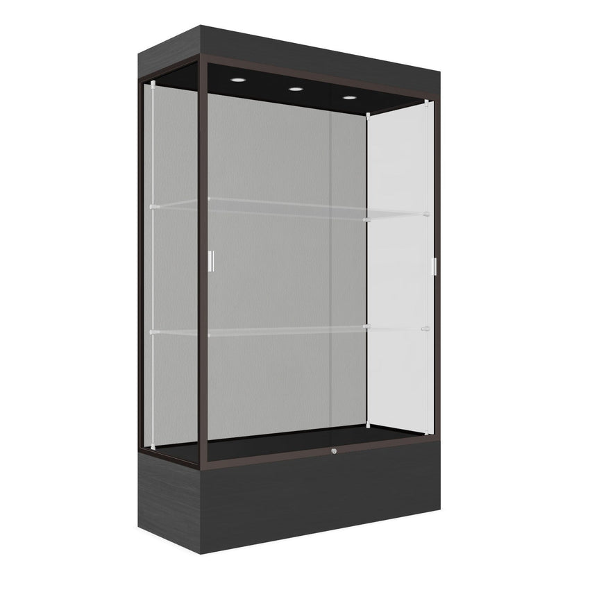 Ghent Edge Floor Display Case Lighted 12"H Laminate Base Finish, Aluminum Frame - 76"H x 48"W x 20"D (94LFXX) - SchoolOutlet