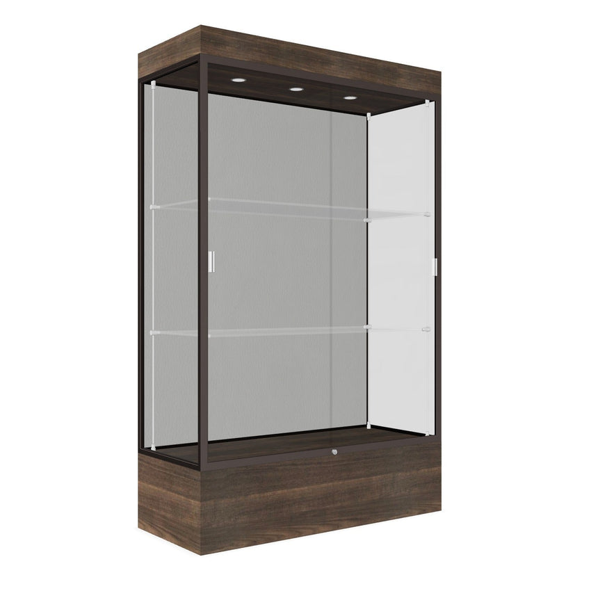 Ghent Edge Floor Display Case Lighted 12"H Laminate Base Finish, Aluminum Frame - 76"H x 48"W x 20"D (94LFXX) - SchoolOutlet