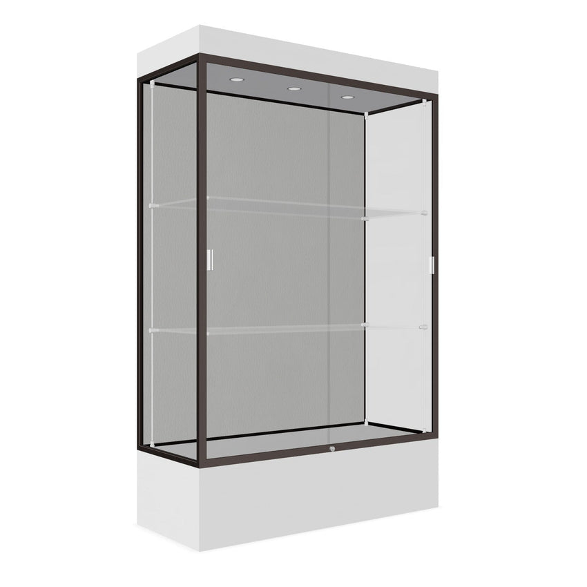Ghent Edge Floor Display Case Lighted 12"H Laminate Base Finish, Aluminum Frame - 76"H x 48"W x 20"D (94LFXX) - SchoolOutlet