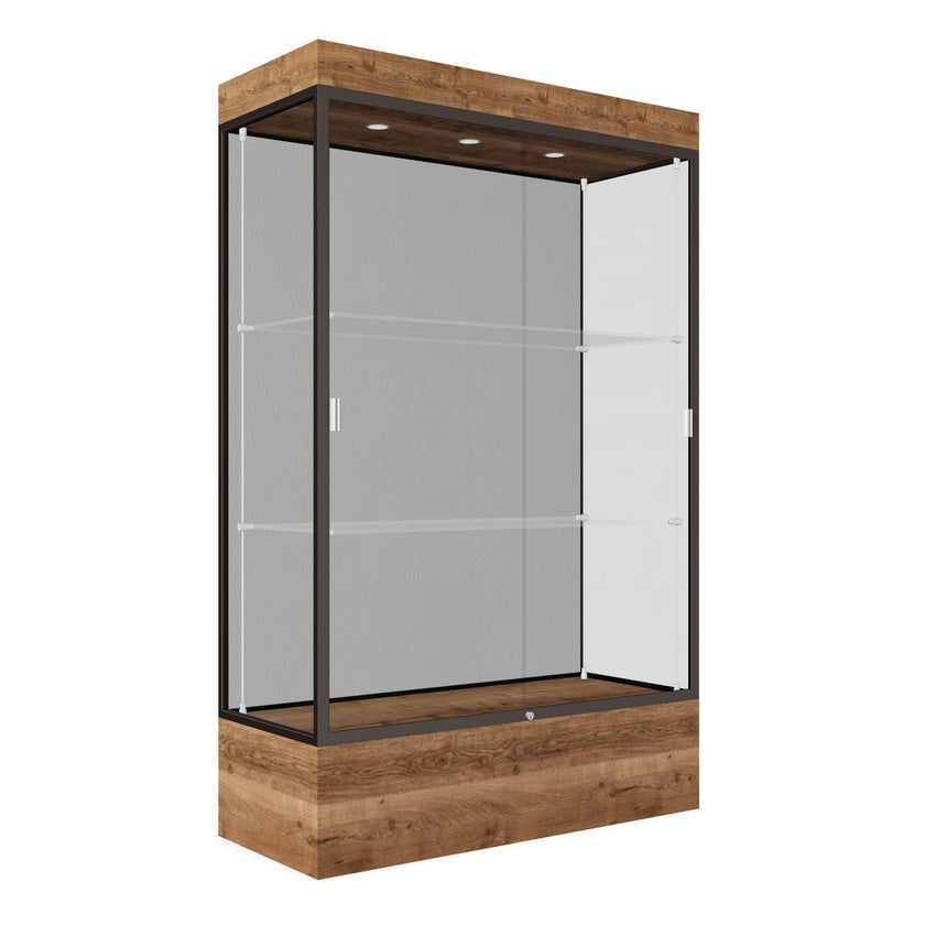 Ghent Edge Floor Display Case Lighted 12"H Laminate Base Finish, Aluminum Frame - 76"H x 48"W x 20"D (94LFXX) - SchoolOutlet