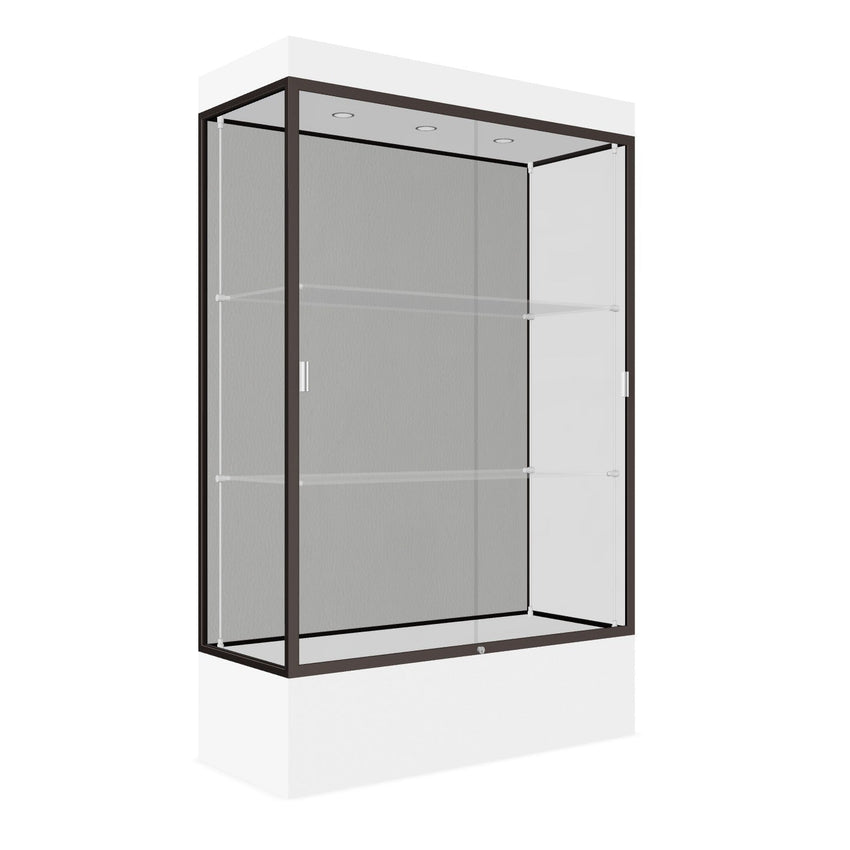 Ghent Edge Floor Display Case Lighted 12"H Laminate Base Finish, Aluminum Frame - 76"H x 48"W x 20"D (94LFXX) - SchoolOutlet