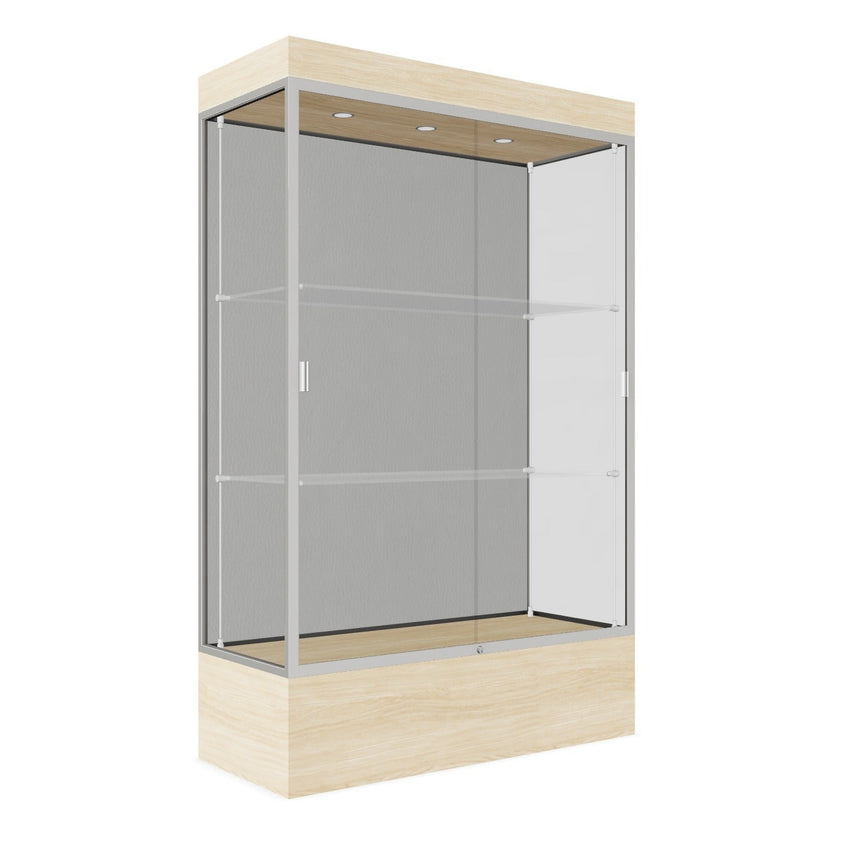 Ghent Edge Floor Display Case Lighted 12"H Laminate Base Finish, Aluminum Frame - 76"H x 48"W x 20"D (94LFXX) - SchoolOutlet