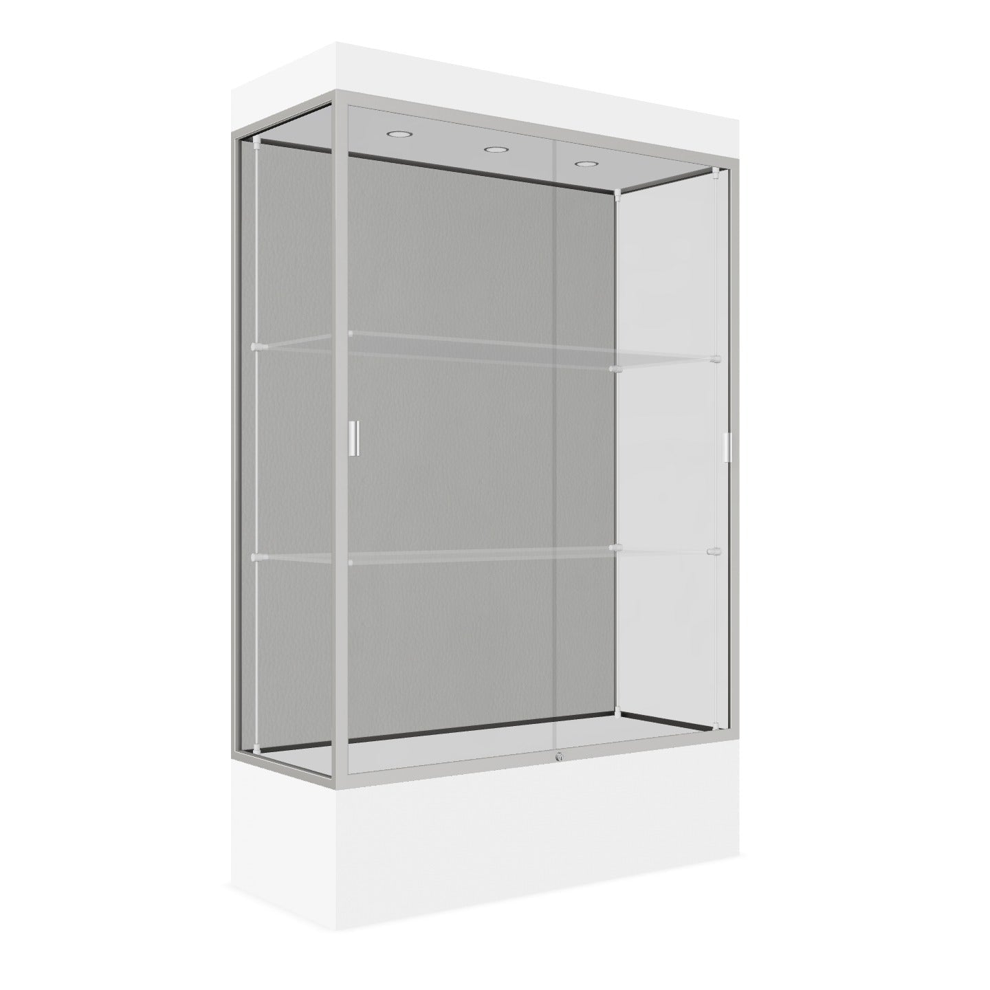 Ghent Edge Floor Display Case Lighted 12"H Laminate Base Finish, Aluminum Frame - 76"H x 48"W x 20"D (94LFXX) - SchoolOutlet