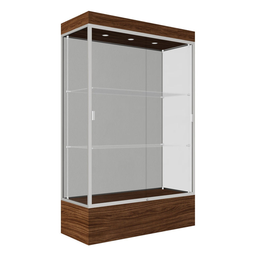 Ghent Edge Floor Display Case Lighted 12"H Laminate Base Finish, Aluminum Frame - 76"H x 48"W x 20"D (94LFXX) - SchoolOutlet