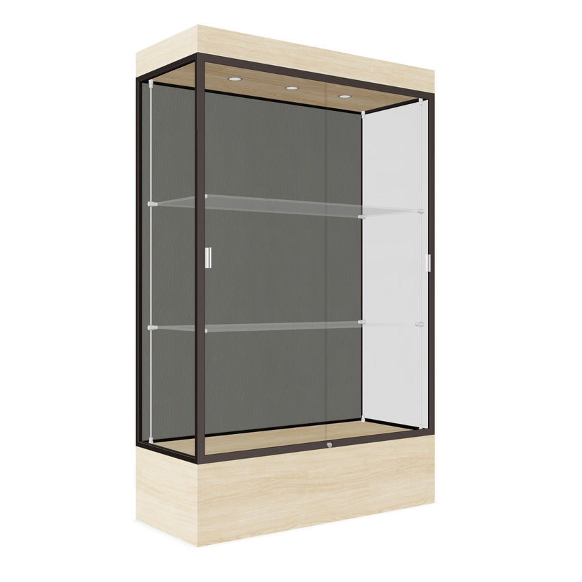 Ghent Edge Floor Display Case Lighted 12"H Laminate Base Finish, Aluminum Frame - 76"H x 48"W x 20"D (94LFXX) - SchoolOutlet