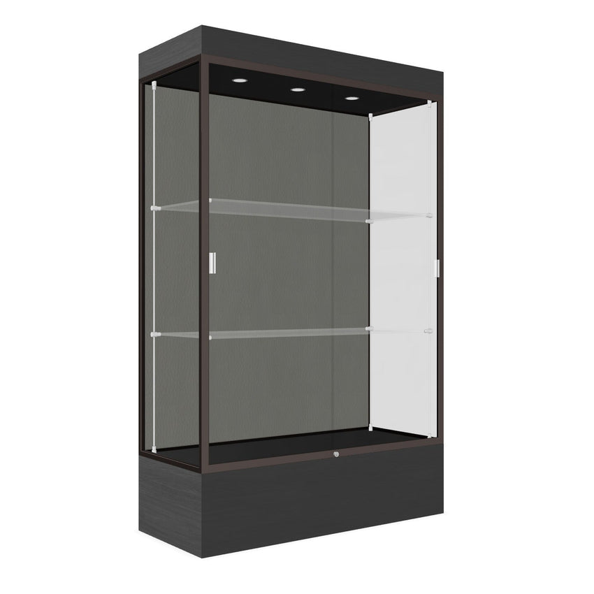 Ghent Edge Floor Display Case Lighted 12"H Laminate Base Finish, Aluminum Frame - 76"H x 48"W x 20"D (94LFXX) - SchoolOutlet