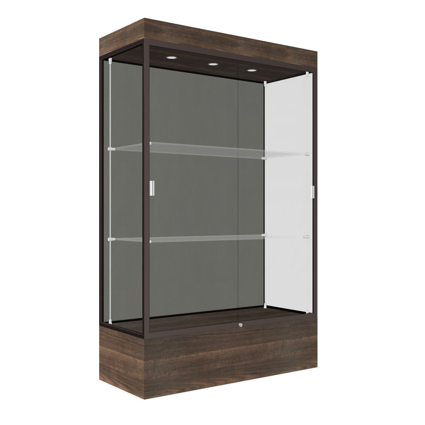 Ghent Edge Floor Display Case Lighted 12"H Laminate Base Finish, Aluminum Frame - 76"H x 48"W x 20"D (94LFXX) - SchoolOutlet