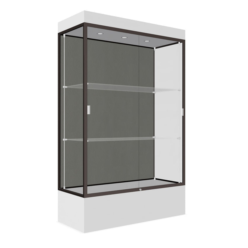 Ghent Edge Floor Display Case Lighted 12"H Laminate Base Finish, Aluminum Frame - 76"H x 48"W x 20"D (94LFXX) - SchoolOutlet