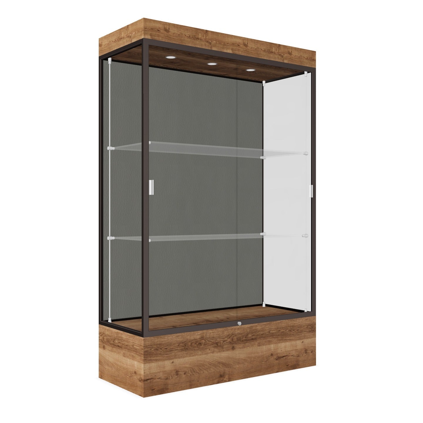 Ghent Edge Floor Display Case Lighted 12"H Laminate Base Finish, Aluminum Frame - 76"H x 48"W x 20"D (94LFXX) - SchoolOutlet