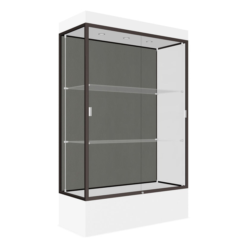 Ghent Edge Floor Display Case Lighted 12"H Laminate Base Finish, Aluminum Frame - 76"H x 48"W x 20"D (94LFXX) - SchoolOutlet