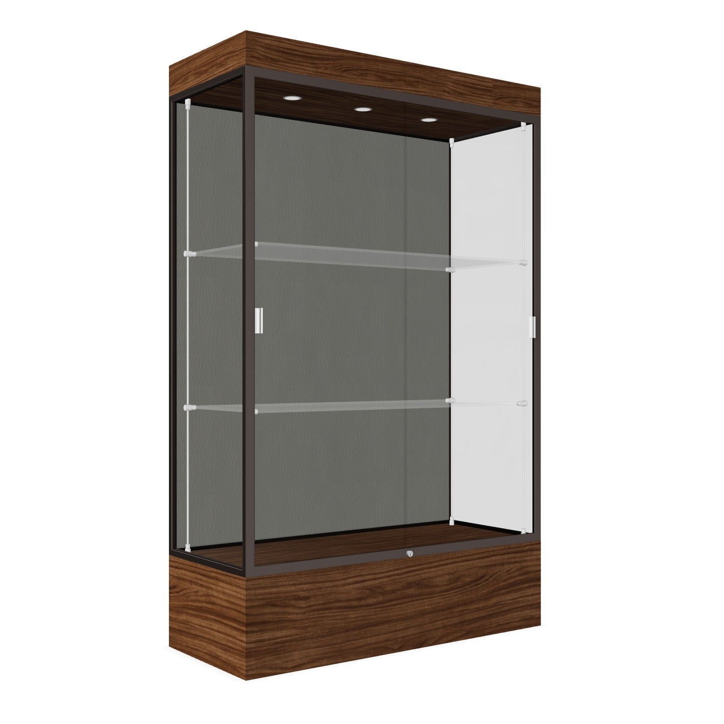 Ghent Edge Floor Display Case Lighted 12"H Laminate Base Finish, Aluminum Frame - 76"H x 48"W x 20"D (94LFXX) - SchoolOutlet
