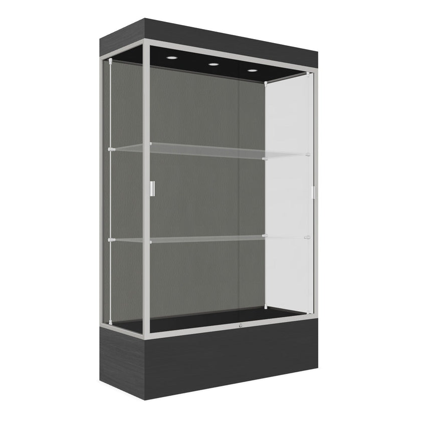 Ghent Edge Floor Display Case Lighted 12"H Laminate Base Finish, Aluminum Frame - 76"H x 48"W x 20"D (94LFXX) - SchoolOutlet