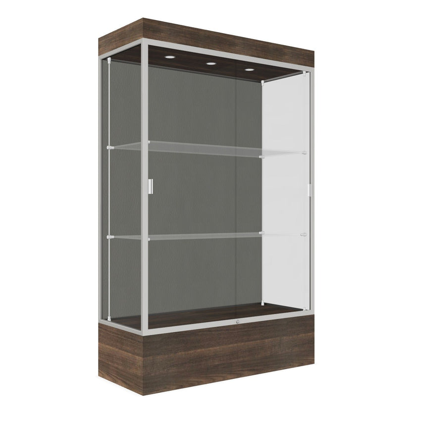 Ghent Edge Floor Display Case Lighted 12"H Laminate Base Finish, Aluminum Frame - 76"H x 48"W x 20"D (94LFXX) - SchoolOutlet