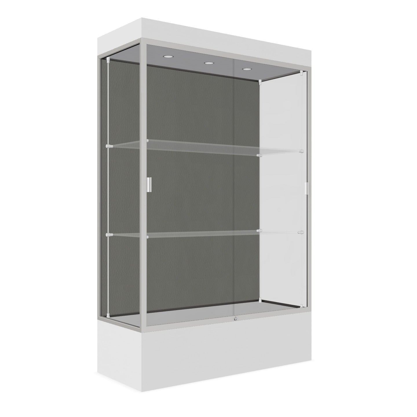 Ghent Edge Floor Display Case Lighted 12"H Laminate Base Finish, Aluminum Frame - 76"H x 48"W x 20"D (94LFXX) - SchoolOutlet