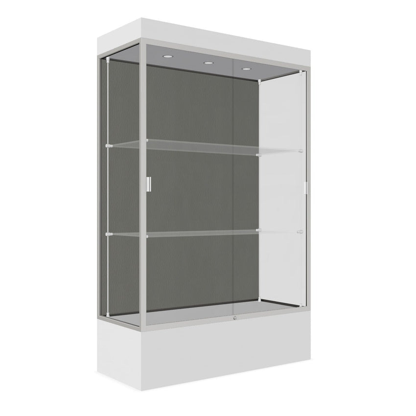 Ghent Edge Floor Display Case Lighted 12"H Laminate Base Finish, Aluminum Frame - 76"H x 48"W x 20"D (94LFXX) - SchoolOutlet