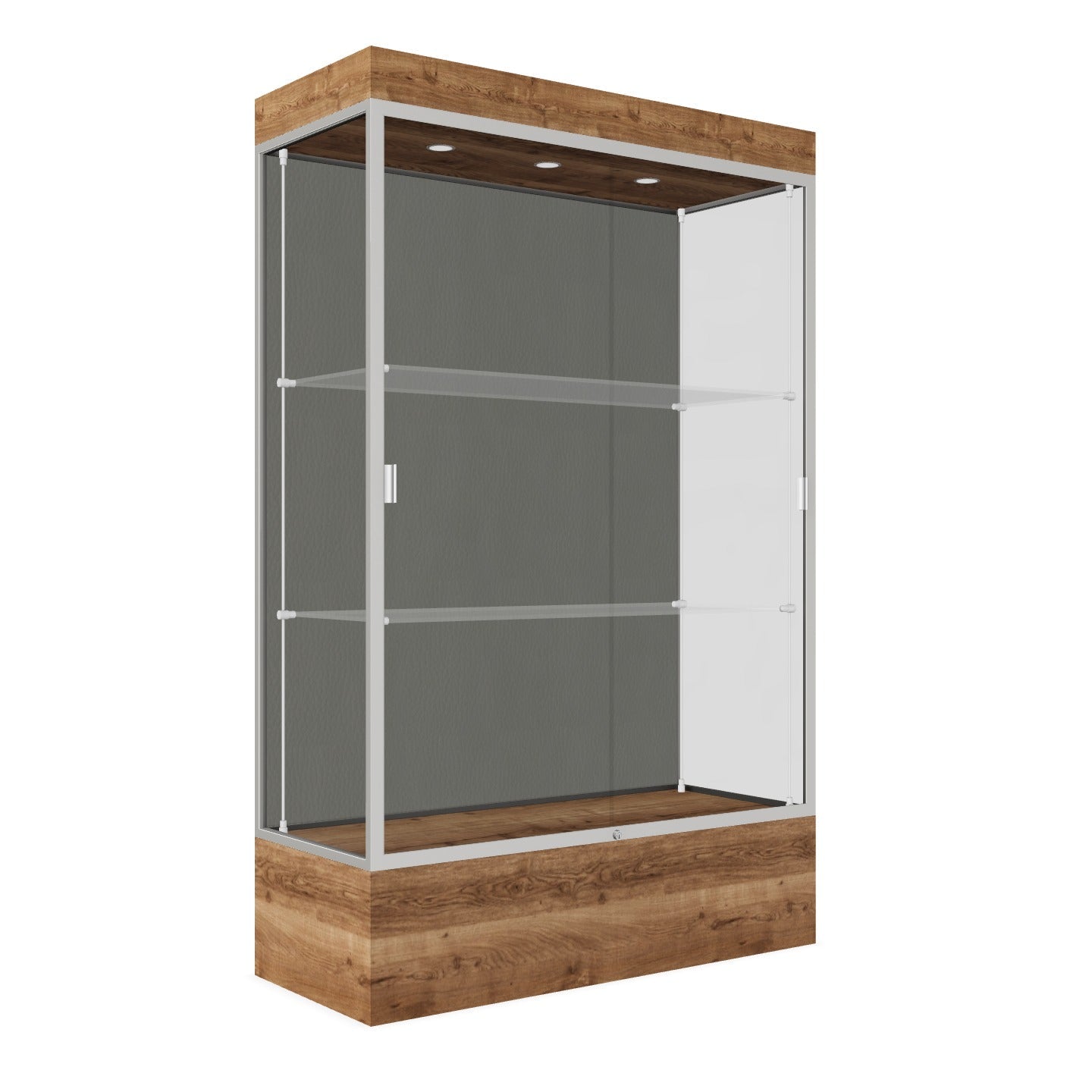Ghent Edge Floor Display Case Lighted 12"H Laminate Base Finish, Aluminum Frame - 76"H x 48"W x 20"D (94LFXX) - SchoolOutlet