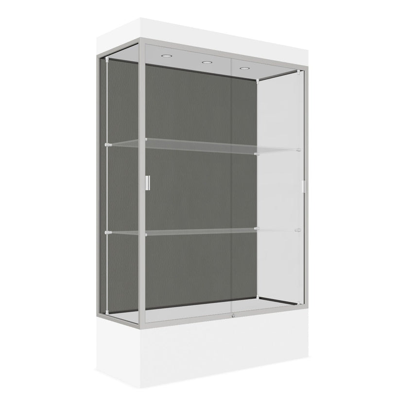 Ghent Edge Floor Display Case Lighted 12"H Laminate Base Finish, Aluminum Frame - 76"H x 48"W x 20"D (94LFXX) - SchoolOutlet