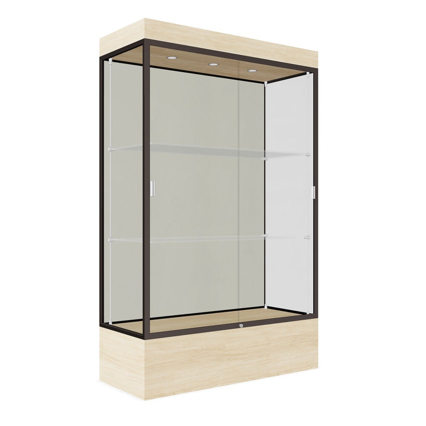 Ghent Edge Floor Display Case Lighted 12"H Laminate Base Finish, Aluminum Frame - 76"H x 48"W x 20"D (94LFXX) - SchoolOutlet