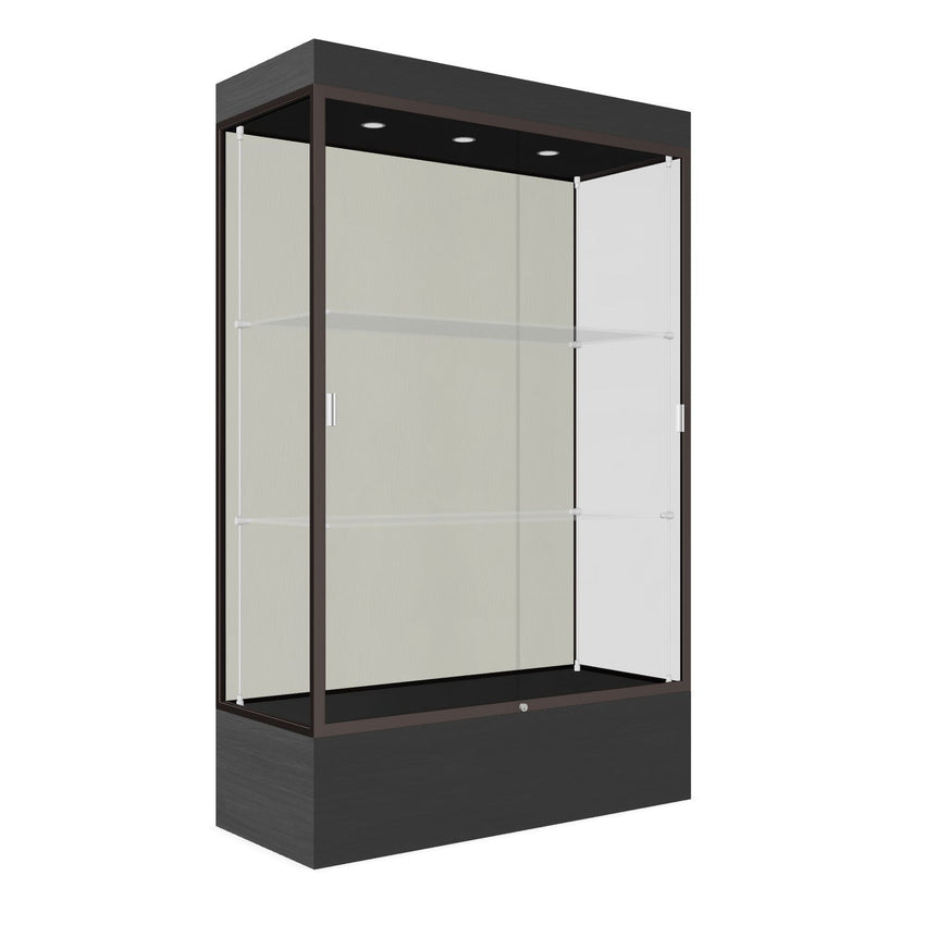 Ghent Edge Floor Display Case Lighted 12"H Laminate Base Finish, Aluminum Frame - 76"H x 48"W x 20"D (94LFXX) - SchoolOutlet