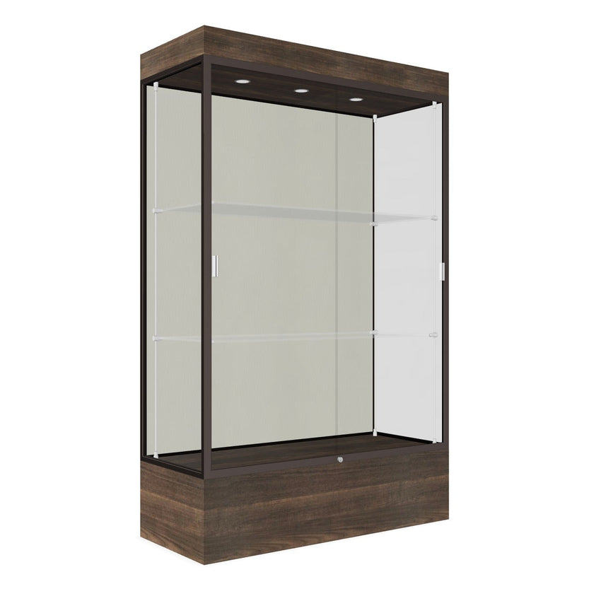 Ghent Edge Floor Display Case Lighted 12"H Laminate Base Finish, Aluminum Frame - 76"H x 48"W x 20"D (94LFXX) - SchoolOutlet