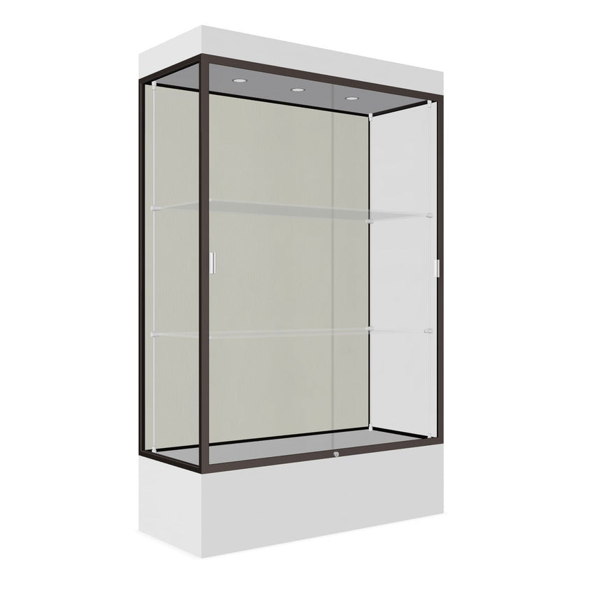 Ghent Edge Floor Display Case Lighted 12"H Laminate Base Finish, Aluminum Frame - 76"H x 48"W x 20"D (94LFXX) - SchoolOutlet