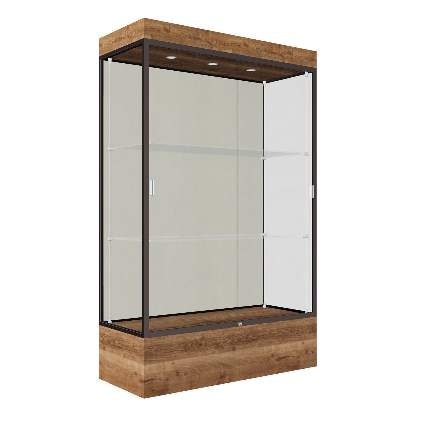 Ghent Edge Floor Display Case Lighted 12"H Laminate Base Finish, Aluminum Frame - 76"H x 48"W x 20"D (94LFXX) - SchoolOutlet