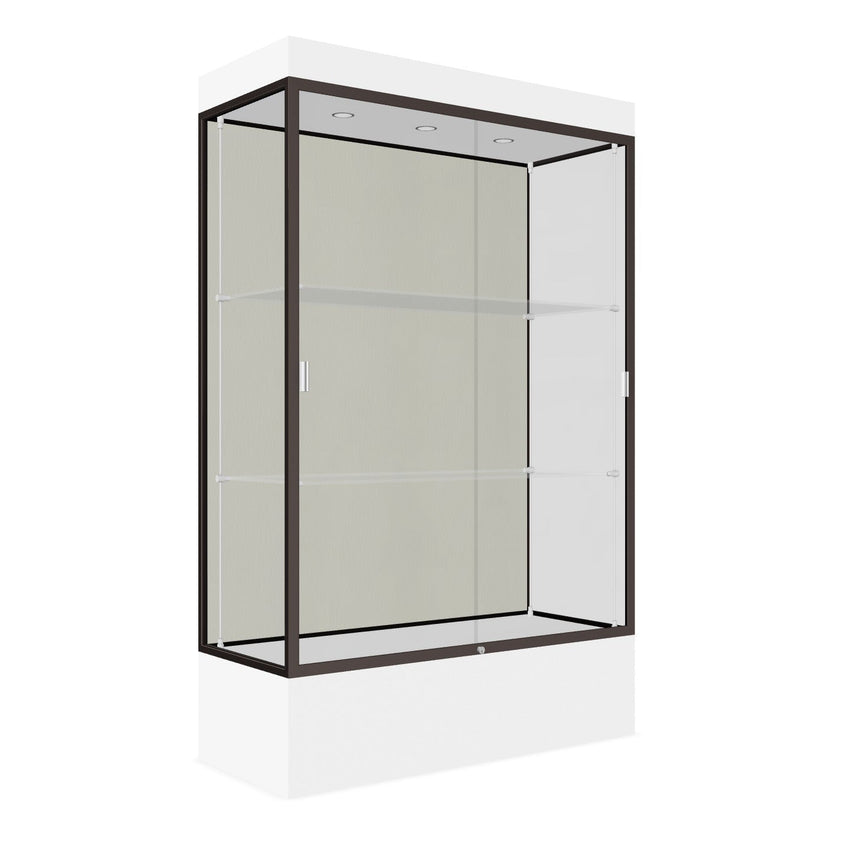 Ghent Edge Floor Display Case Lighted 12"H Laminate Base Finish, Aluminum Frame - 76"H x 48"W x 20"D (94LFXX) - SchoolOutlet