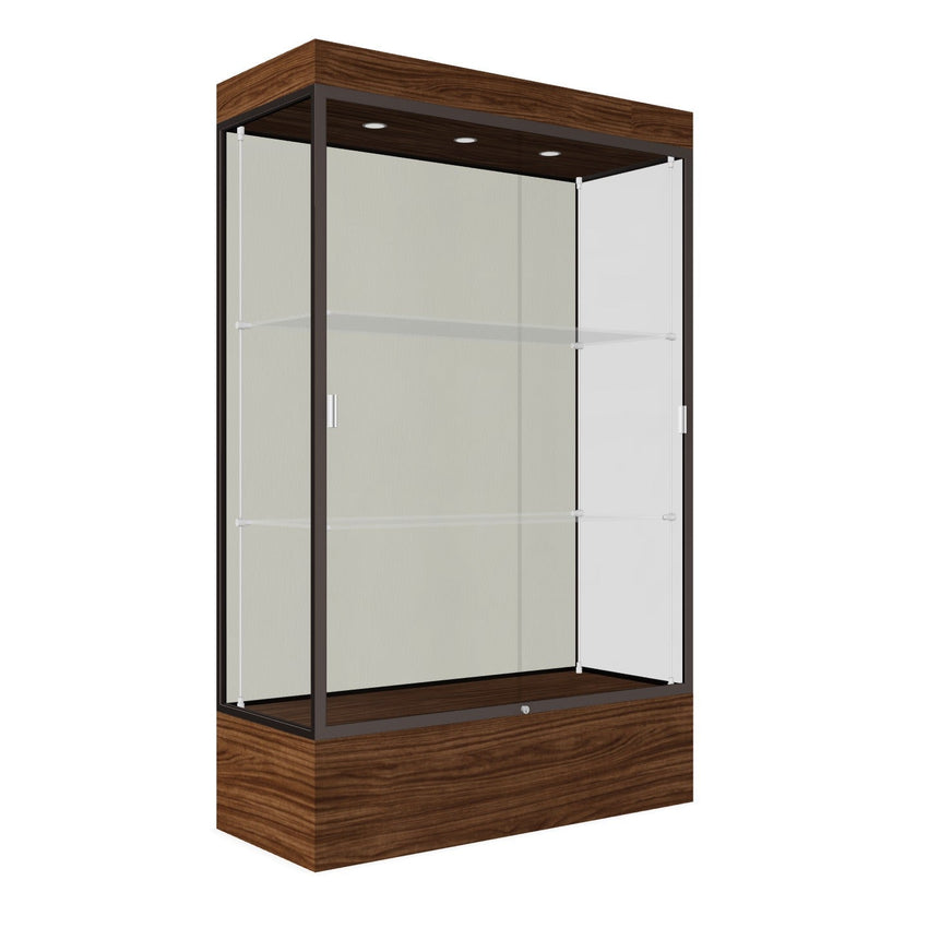 Ghent Edge Floor Display Case Lighted 12"H Laminate Base Finish, Aluminum Frame - 76"H x 48"W x 20"D (94LFXX) - SchoolOutlet
