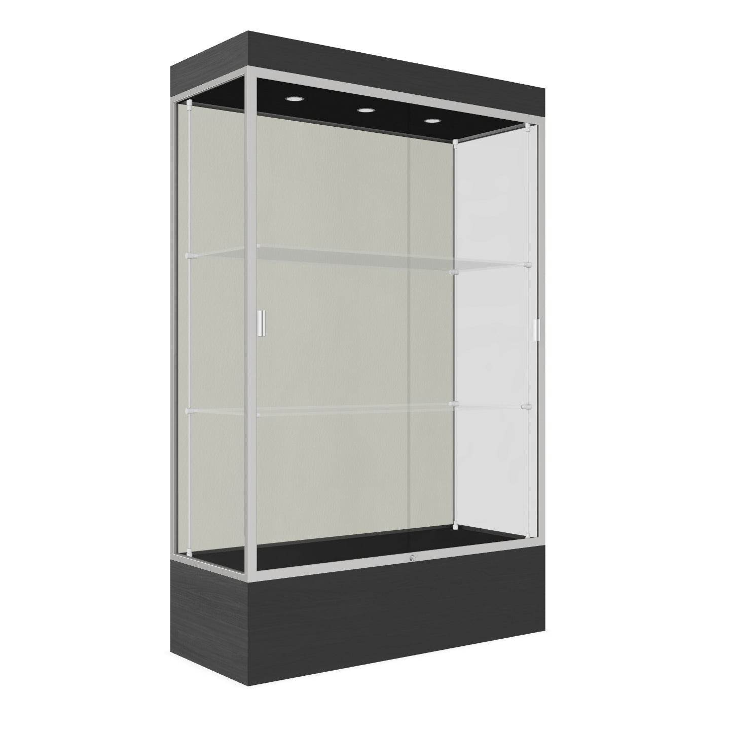 Ghent Edge Floor Display Case Lighted 12"H Laminate Base Finish, Aluminum Frame - 76"H x 48"W x 20"D (94LFXX) - SchoolOutlet