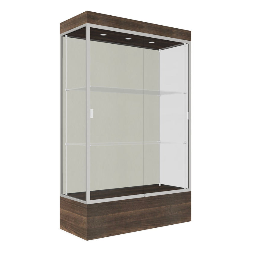 Ghent Edge Floor Display Case Lighted 12"H Laminate Base Finish, Aluminum Frame - 76"H x 48"W x 20"D (94LFXX) - SchoolOutlet