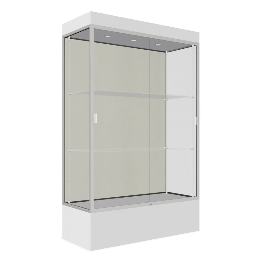 Ghent Edge Floor Display Case Lighted 12"H Laminate Base Finish, Aluminum Frame - 76"H x 48"W x 20"D (94LFXX) - SchoolOutlet
