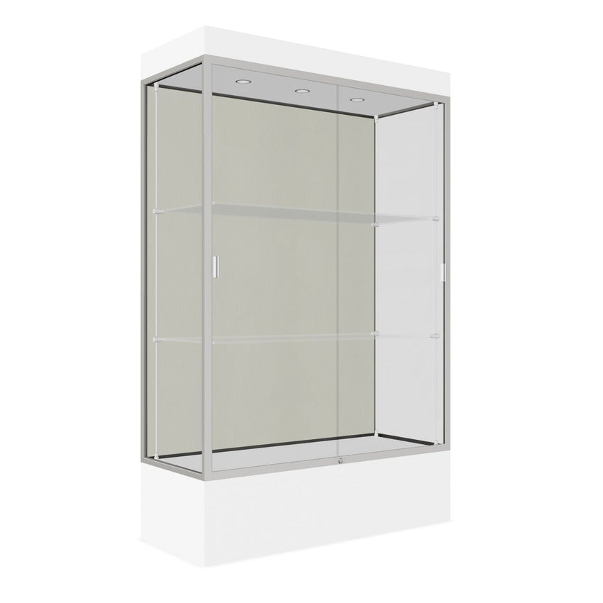 Ghent Edge Floor Display Case Lighted 12"H Laminate Base Finish, Aluminum Frame - 76"H x 48"W x 20"D (94LFXX) - SchoolOutlet