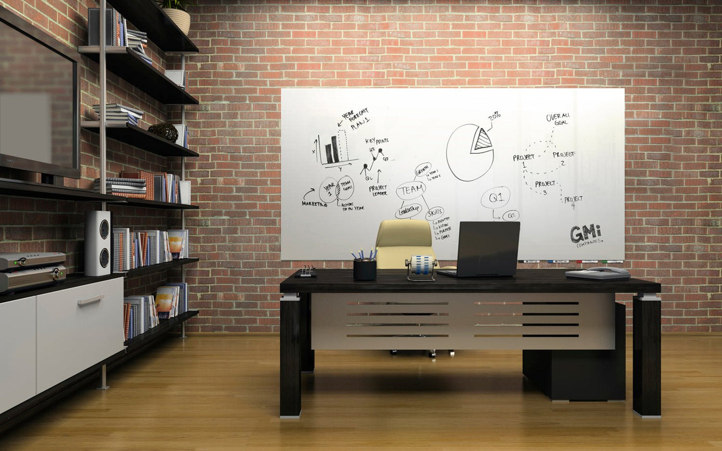Ghent Aria Low Profile Glassboard, Non - Magnetic, 2'H x 3'W, Horizontal, White (GHE - ARIASN23WH) - SchoolOutlet