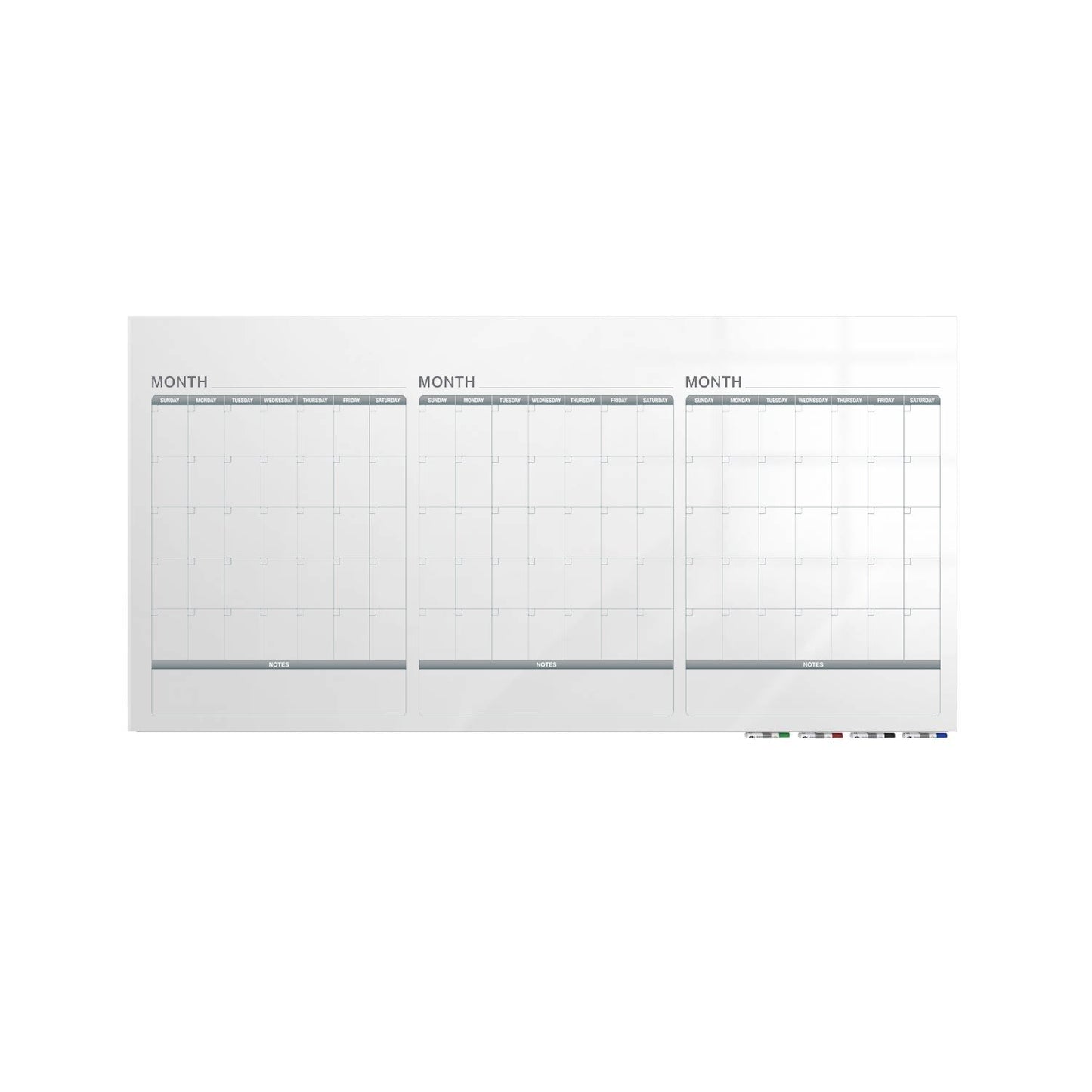 Ghent Calendar Aria Low Profile Glassboard, 3 Month Calendar, Magnetic, 4'H x 8'W (GHE - GRPARIASM33M - 48) - SchoolOutlet