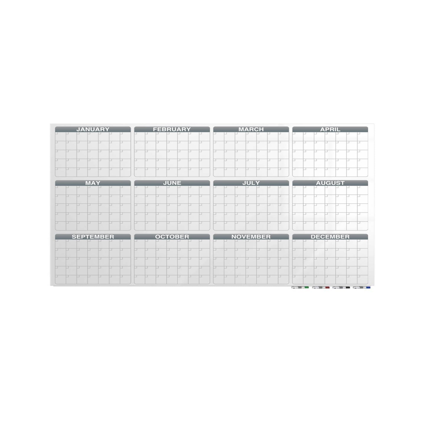 Ghent Calendar Aria Low Profile Glassboard, 1 Year Calendar, Non - Magnetic, 4'H x 6'W (GHE - GRPARIASN31Y - 46) - SchoolOutlet