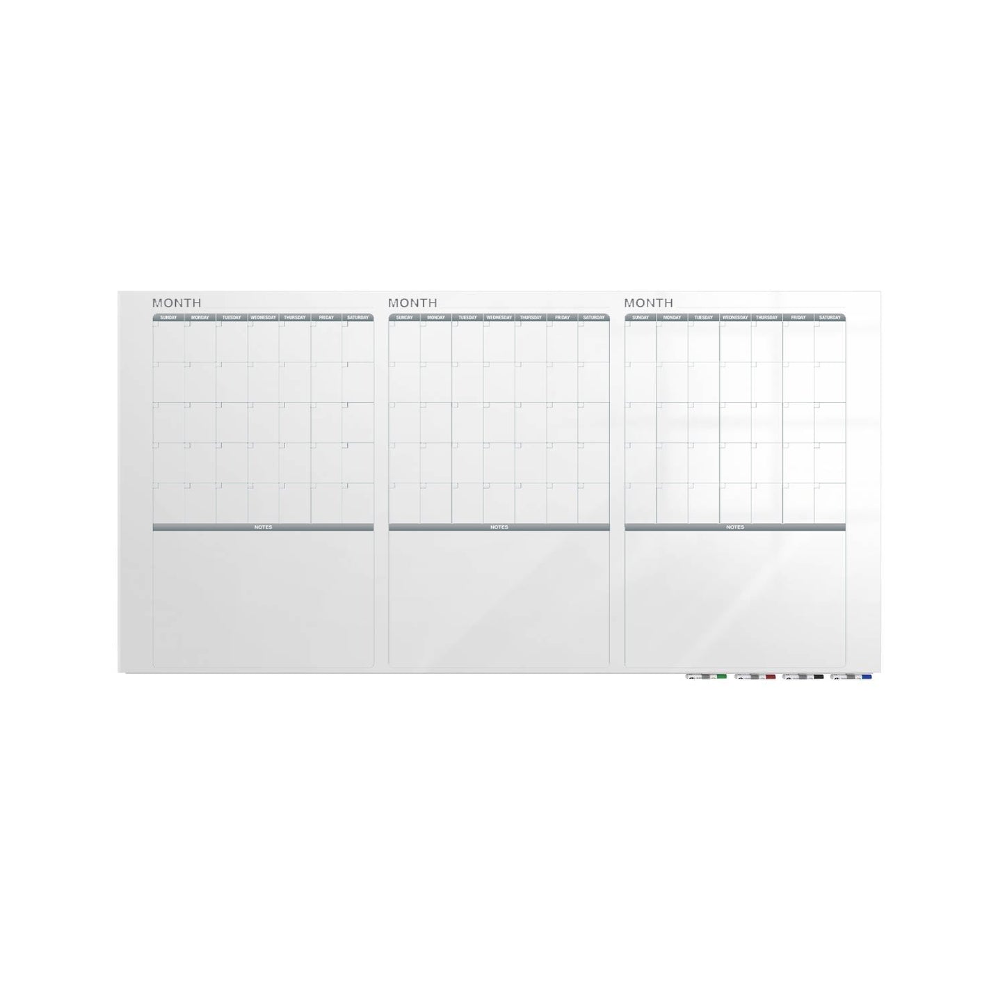 Ghent Calendar Aria Low Profile Glassboard, 3 Month Calendar, Non - Magnetic, 4'H x 6'W (GHE - GRPARIASN33M - 46) - SchoolOutlet