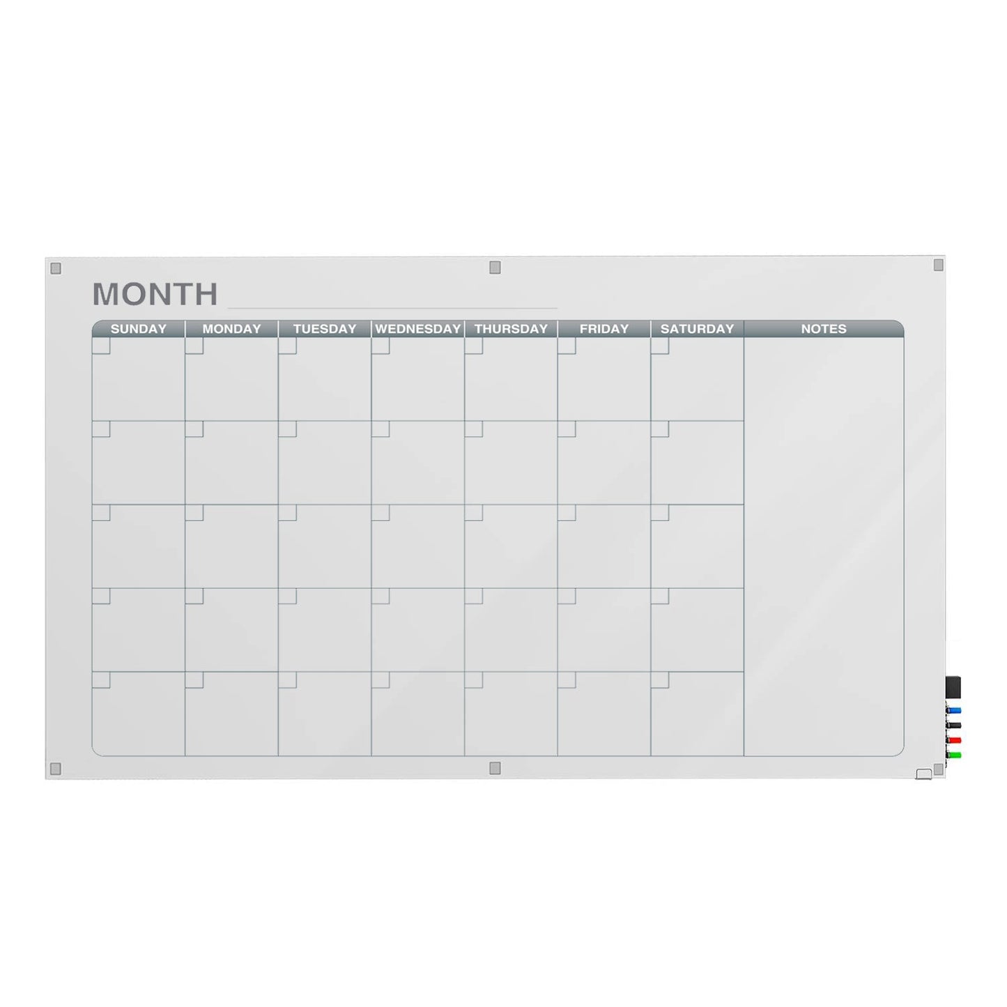 Ghent Calendar Harmony Glassboard w/ Standoffs, Square Corners, 1 Month Calendar, Magnetic, 4'H x 6'W (GHE - GRPHMYSM31M - 46) - SchoolOutlet