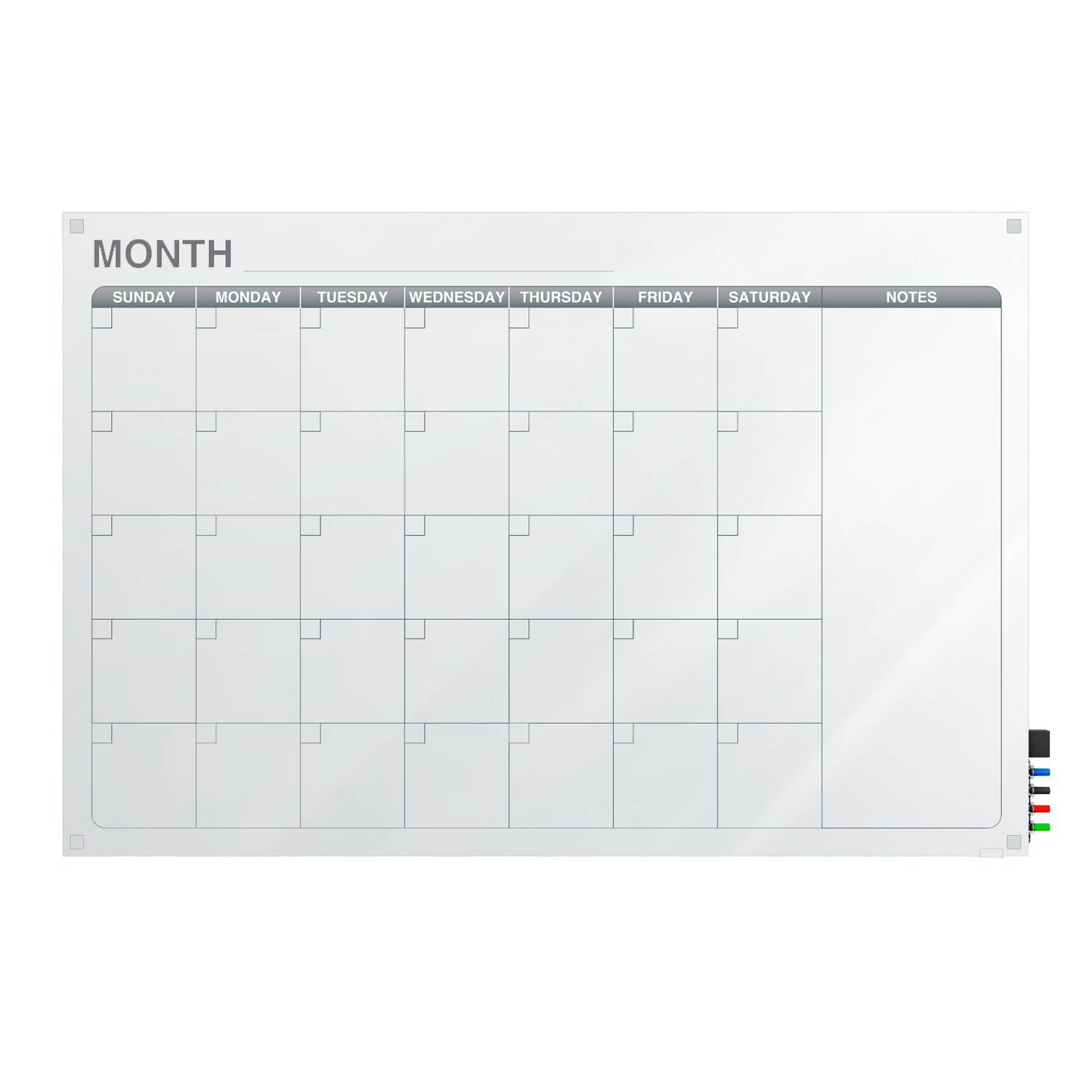 Ghent Calendar Harmony Glassboard w/ Standoffs, Square Corners, 1 Month Calendar, Non - Magnetic, 2'H x 3'W (GHE - GRPHMYSN31M - 23) - SchoolOutlet