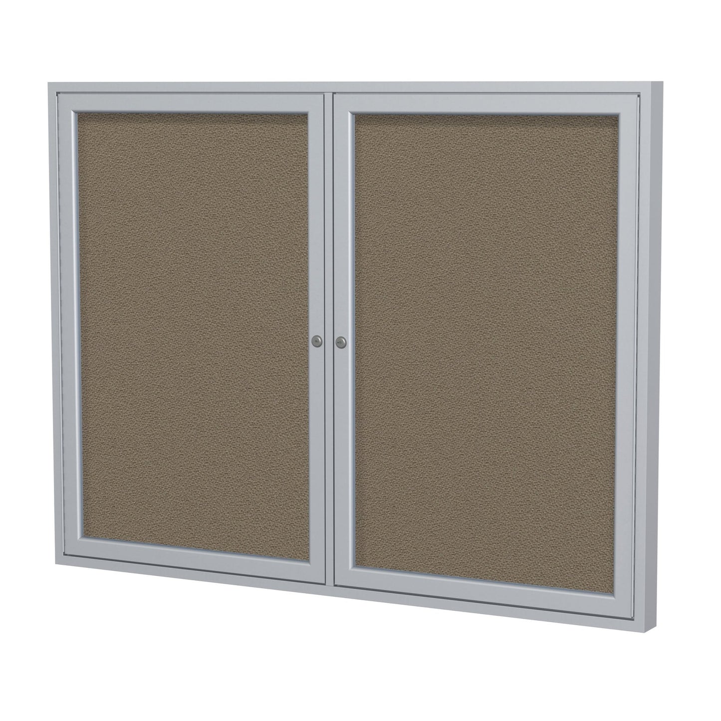 Ghent 2 Door Enclosed Fabric Bulletin Board, Satin Aluminum Frame, 3'H x 4'W (GHE - PA23648F - XX) - SchoolOutlet