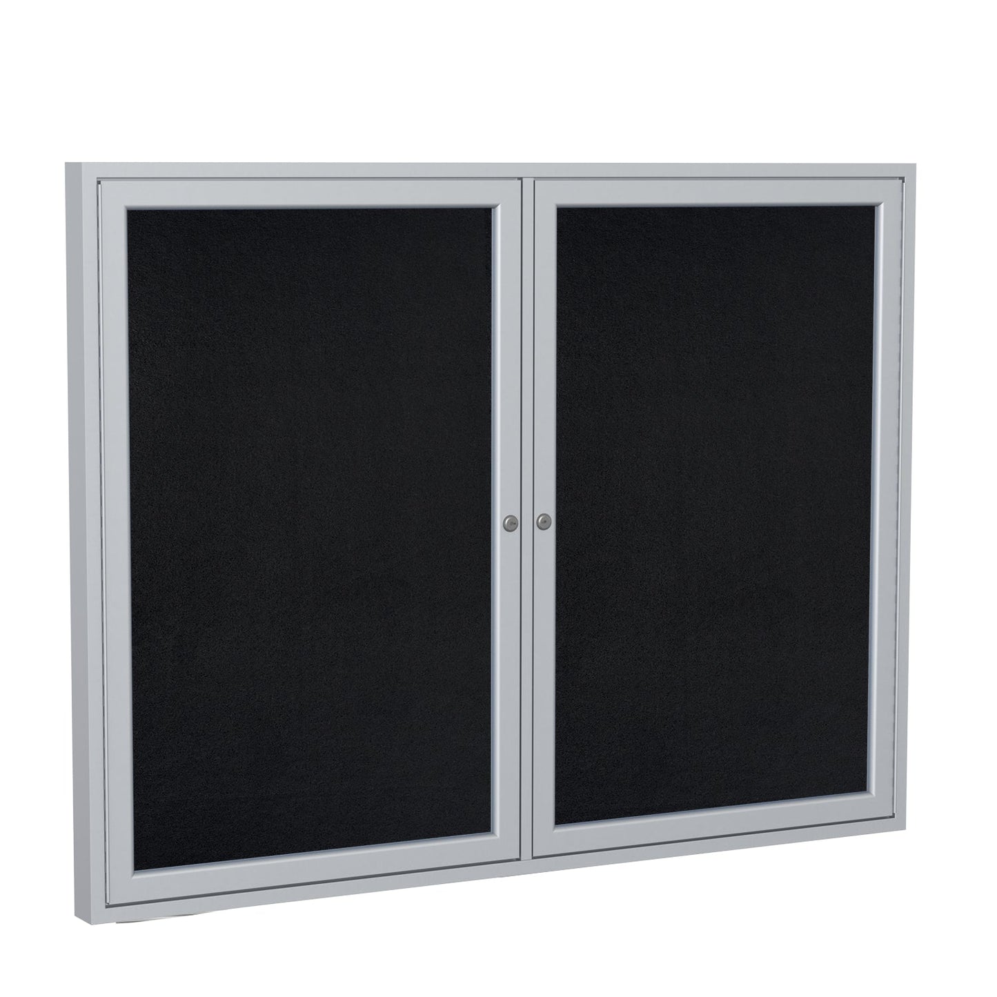 Ghent 2 Door Enclosed Recycled Rubber Bulletin Board, Satin Aluminum Frame, 3'H x 4'W (GHE - PA23648TR - XX) - SchoolOutlet