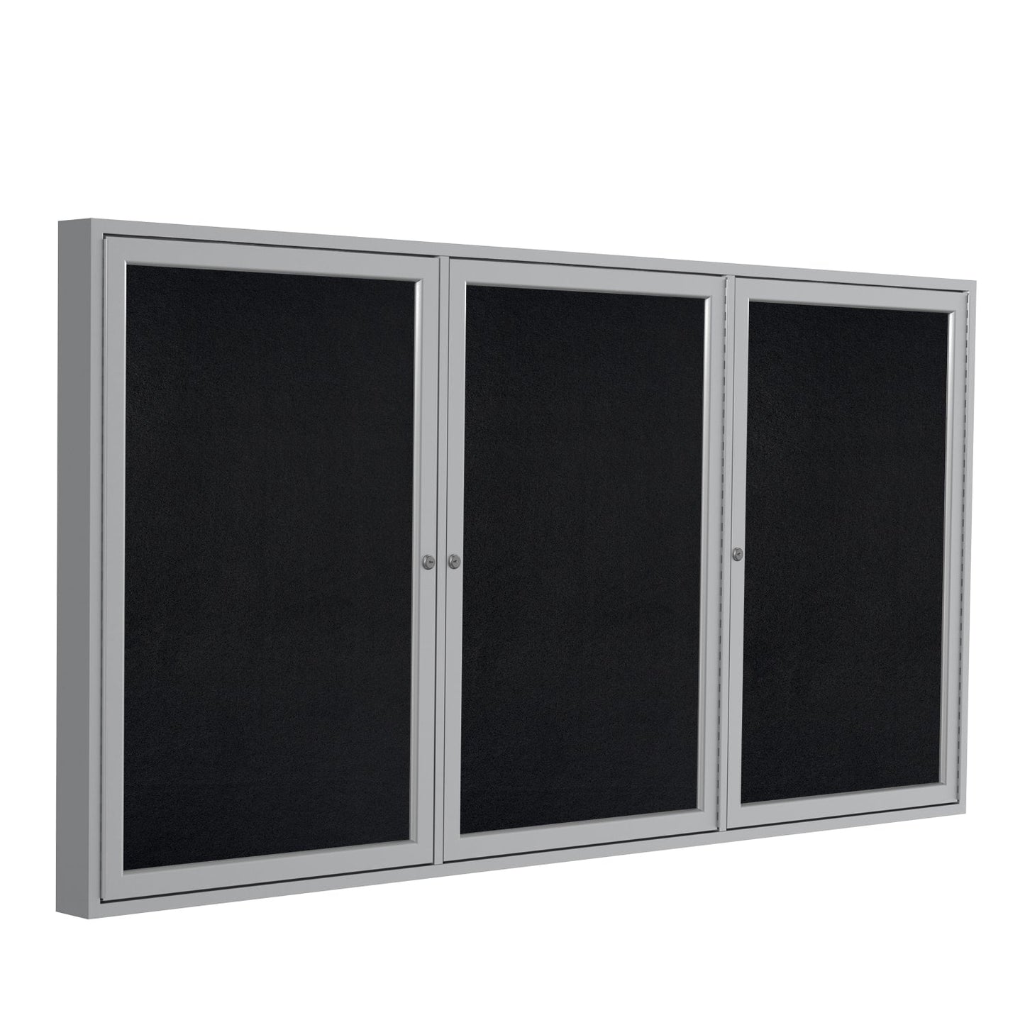Ghent 3 Door Enclosed Recycled Rubber Bulletin Board, Satin Aluminum Frame, 3'H x 6'W (GHE - PA33672TR - XX) - SchoolOutlet
