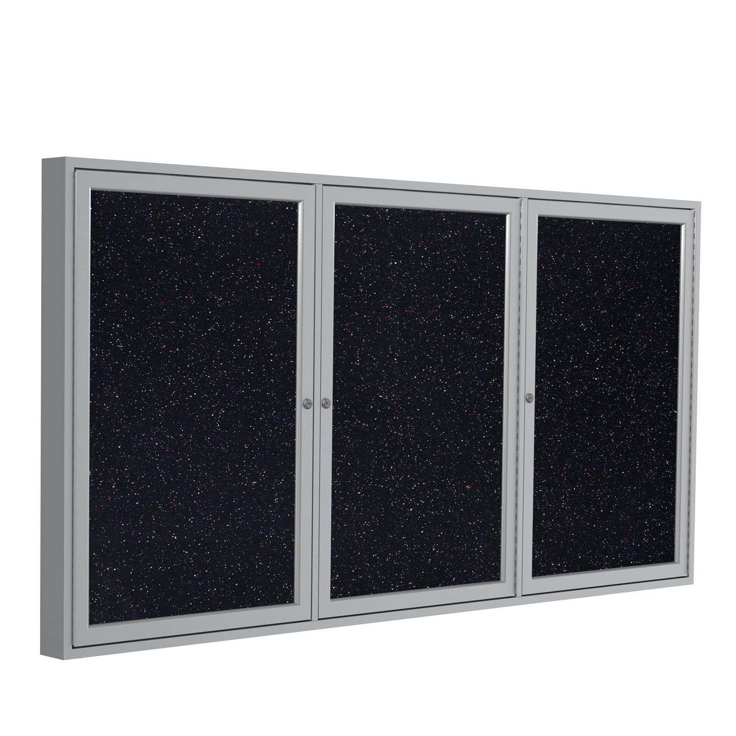 Ghent 3 Door Enclosed Recycled Rubber Bulletin Board, Satin Aluminum Frame, 3'H x 6'W (GHE - PA33672TR - XX) - SchoolOutlet