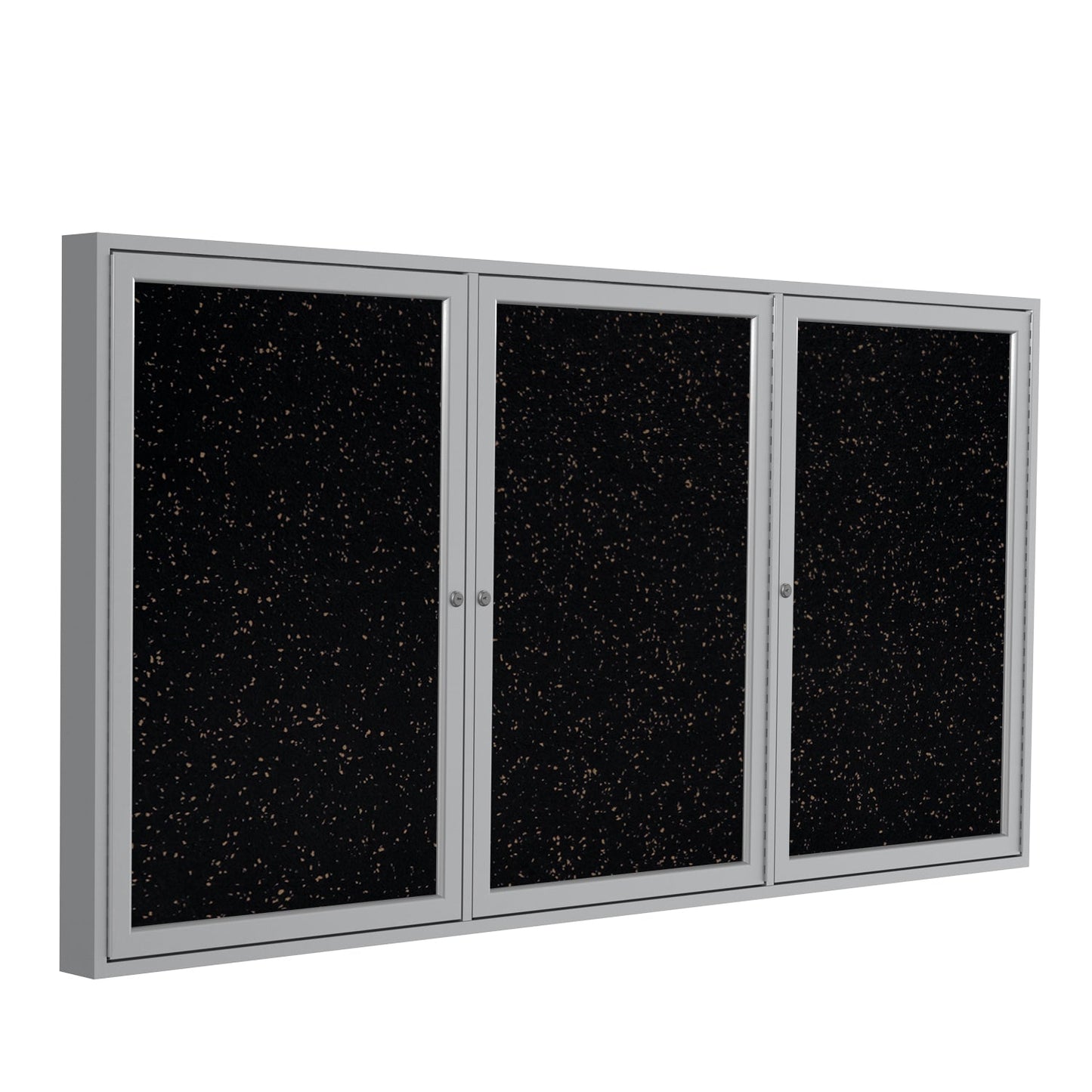 Ghent 3 Door Enclosed Recycled Rubber Bulletin Board, Satin Aluminum Frame, 3'H x 6'W (GHE - PA33672TR - XX) - SchoolOutlet