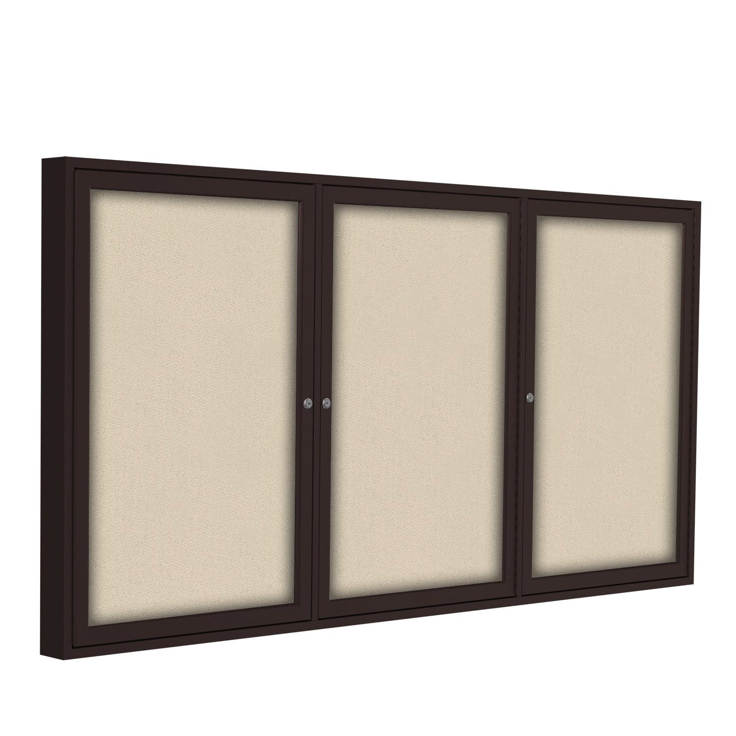 Ghent 3 Door Enclosed Fabric Bulletin Board, Bronze Aluminum Frame, 3'H x 6'W (GHE - PB33672F - XX) - SchoolOutlet
